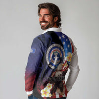 Personalized Northern Mariana Islands 4th of July Long Sleeve Polo Shirt Plumeria USA Eagle LT01 - Polynesian Pride