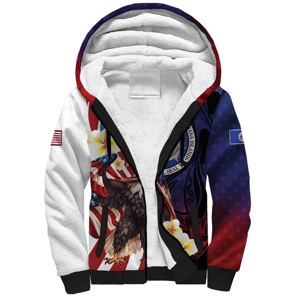 Personalized Northern Mariana Islands 4th of July Sherpa Hoodie Plumeria USA Eagle LT01 Unisex Multicolor - Polynesian Pride