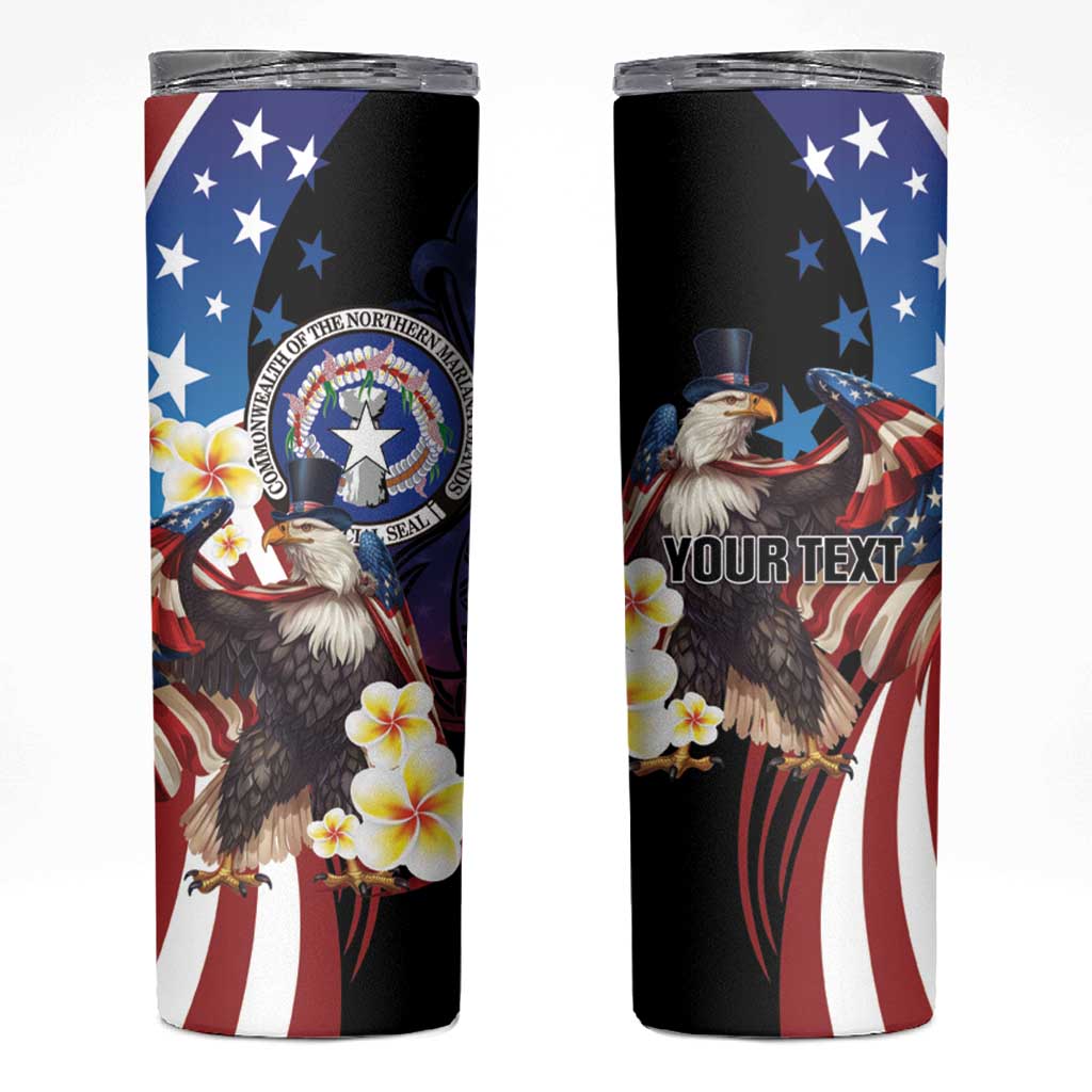 Personalized Northern Mariana Islands 4th of July Skinny Tumbler Plumeria USA Eagle LT01 Multicolor - Polynesian Pride
