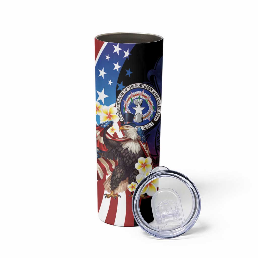 Personalized Northern Mariana Islands 4th of July Skinny Tumbler Plumeria USA Eagle LT01 - Polynesian Pride