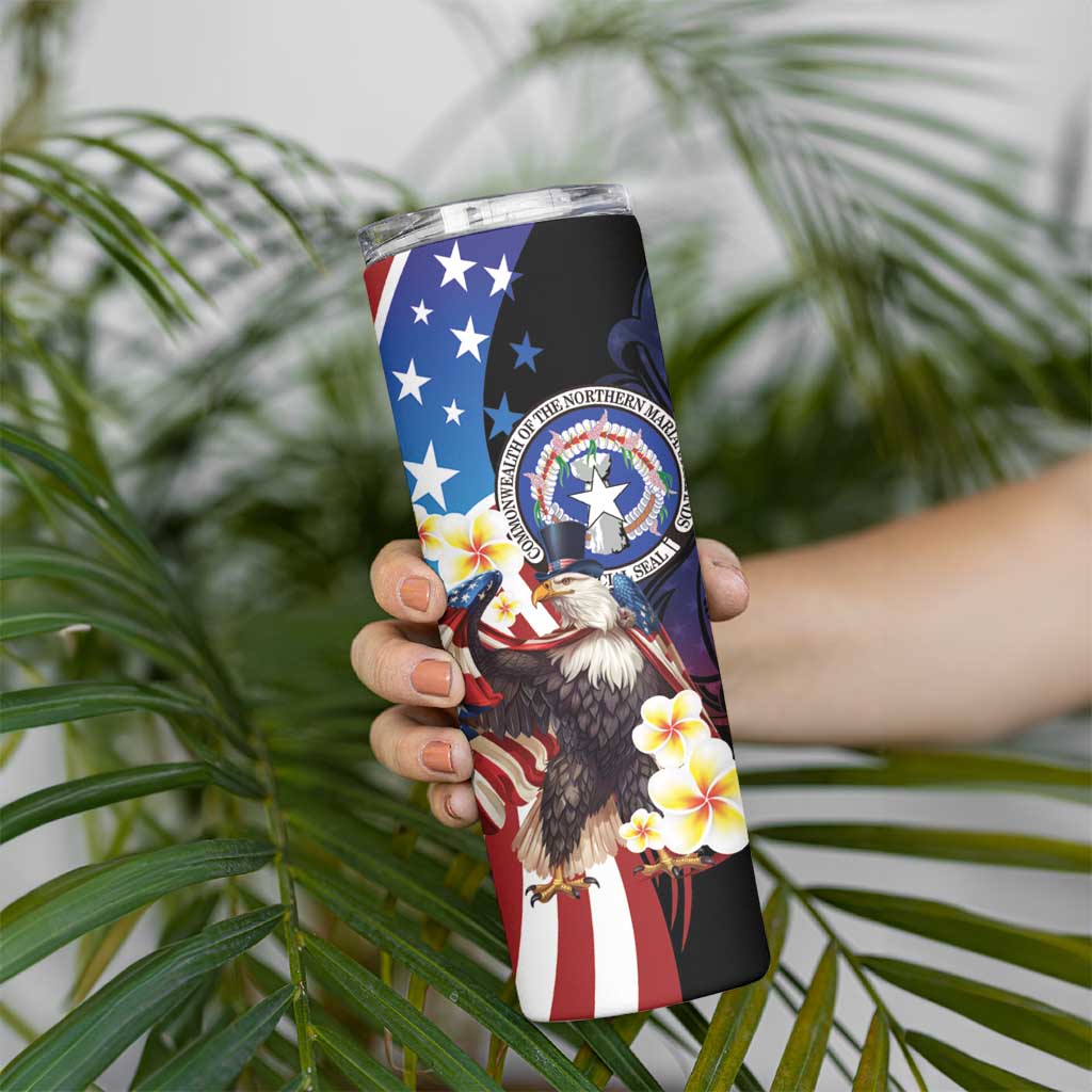 Personalized Northern Mariana Islands 4th of July Skinny Tumbler Plumeria USA Eagle LT01 - Polynesian Pride