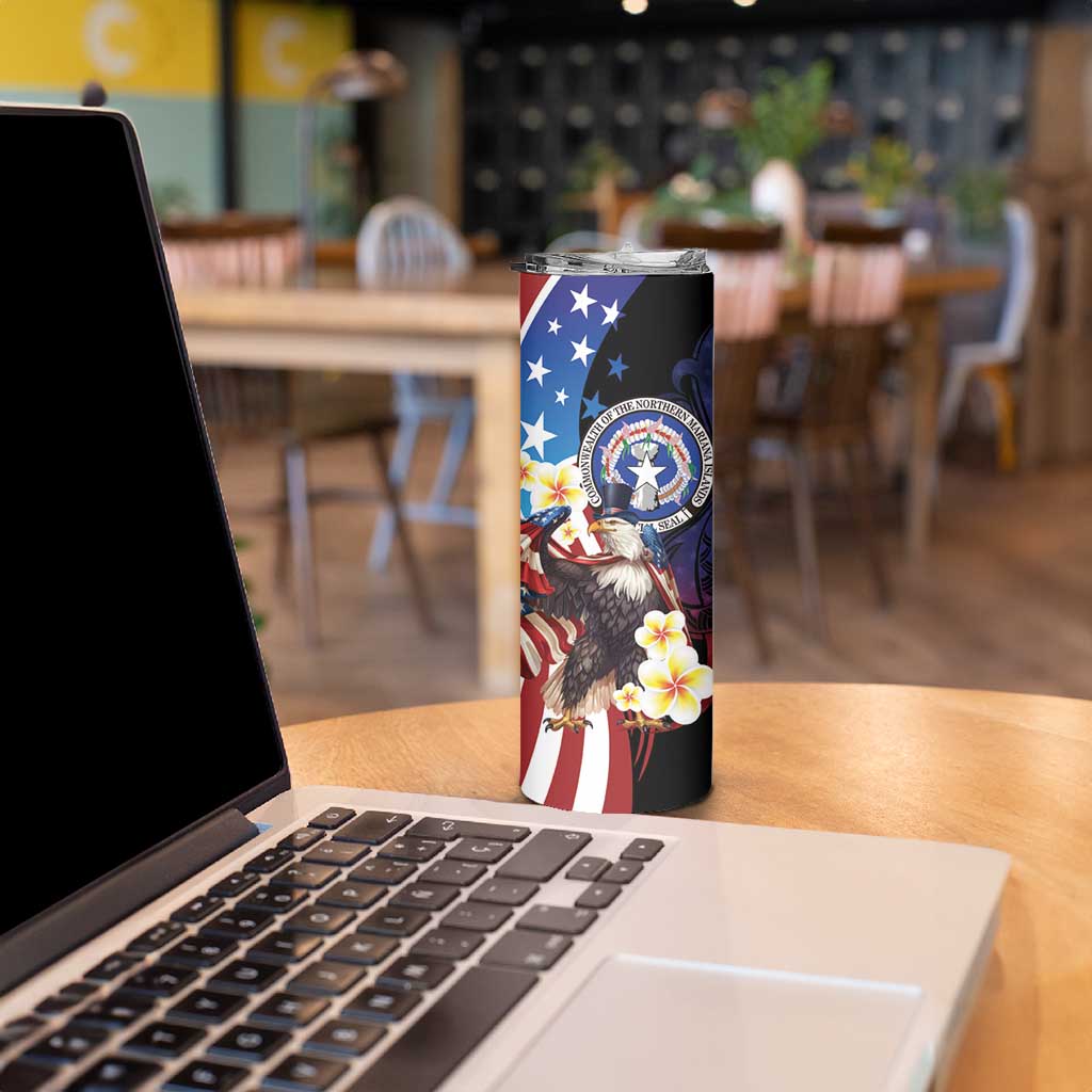 Personalized Northern Mariana Islands 4th of July Skinny Tumbler Plumeria USA Eagle LT01 - Polynesian Pride