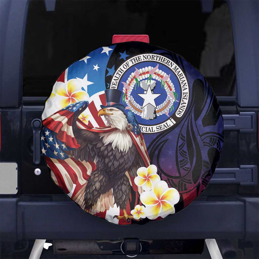 Northern Mariana Islands 4th of July Spare Tire Cover Plumeria USA Eagle LT01 No hole Multicolor - Polynesian Pride