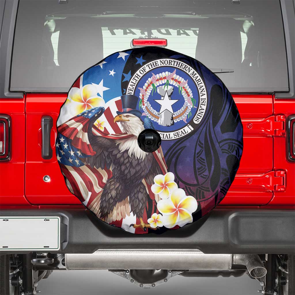 Northern Mariana Islands 4th of July Spare Tire Cover Plumeria USA Eagle LT01 - Polynesian Pride
