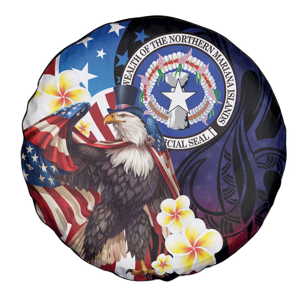 Northern Mariana Islands 4th of July Spare Tire Cover Plumeria USA Eagle LT01 - Polynesian Pride