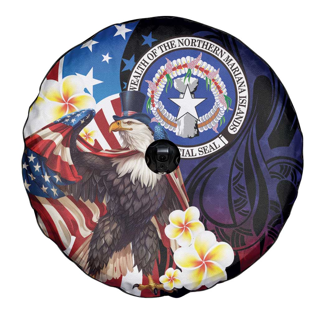 Northern Mariana Islands 4th of July Spare Tire Cover Plumeria USA Eagle LT01 - Polynesian Pride