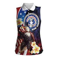 Personalized Northern Mariana Islands 4th of July Women Sleeveless Polo Shirt Plumeria USA Eagle LT01 Female Multicolor - Polynesian Pride