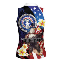 Personalized Northern Mariana Islands 4th of July Women Sleeveless Polo Shirt Plumeria USA Eagle LT01 - Polynesian Pride