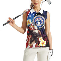 Personalized Northern Mariana Islands 4th of July Women Sleeveless Polo Shirt Plumeria USA Eagle LT01 - Polynesian Pride