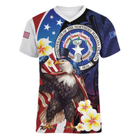 Personalized Northern Mariana Islands 4th of July Women V-Neck T-Shirt Plumeria USA Eagle LT01 Female Multicolor - Polynesian Pride