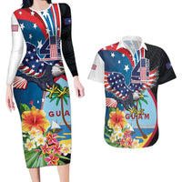 Personalized Guam Fourth of July Couples Matching Long Sleeve Bodycon Dress and Hawaiian Shirt Tropical Flowers LT01 Multicolor - Polynesian Pride