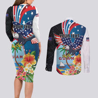 Personalized Guam Fourth of July Couples Matching Long Sleeve Bodycon Dress and Long Sleeve Button Shirt Tropical Flowers LT01 - Polynesian Pride
