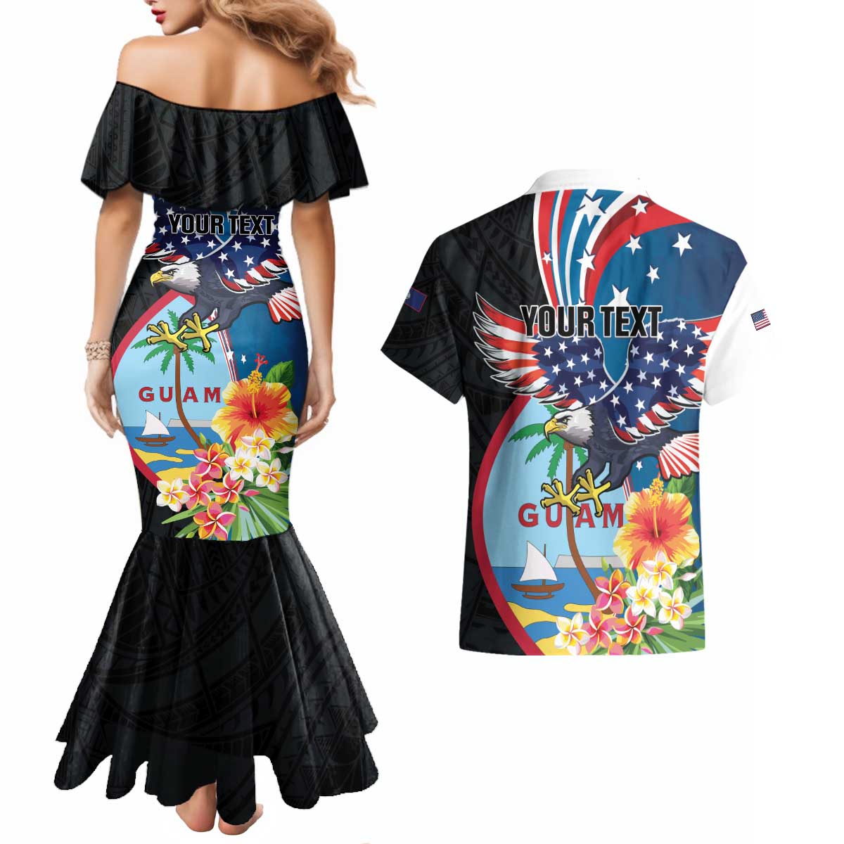 Personalized Guam Fourth of July Couples Matching Mermaid Dress and Hawaiian Shirt Tropical Flowers LT01 - Polynesian Pride