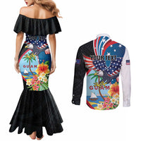 Personalized Guam Fourth of July Couples Matching Mermaid Dress and Long Sleeve Button Shirt Tropical Flowers LT01 - Polynesian Pride