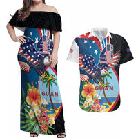 Personalized Guam Fourth of July Couples Matching Off Shoulder Maxi Dress and Hawaiian Shirt Tropical Flowers LT01 Multicolor - Polynesian Pride