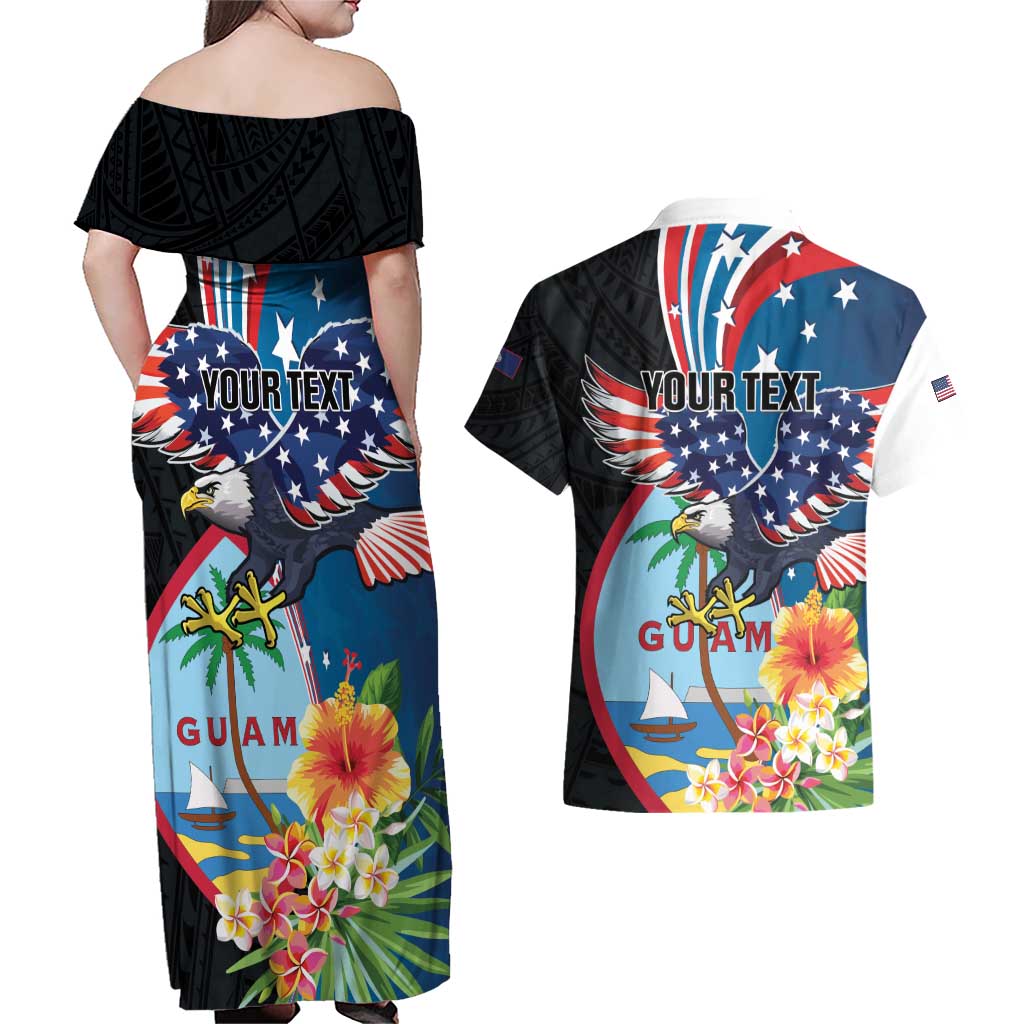 Personalized Guam Fourth of July Couples Matching Off Shoulder Maxi Dress and Hawaiian Shirt Tropical Flowers LT01 - Polynesian Pride