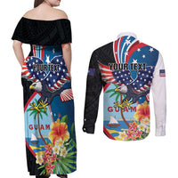 Personalized Guam Fourth of July Couples Matching Off Shoulder Maxi Dress and Long Sleeve Button Shirt Tropical Flowers LT01 - Polynesian Pride