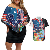 Personalized Guam Fourth of July Couples Matching Off Shoulder Short Dress and Hawaiian Shirt Tropical Flowers LT01 Multicolor - Polynesian Pride