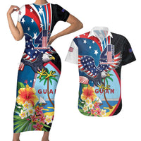 Personalized Guam Fourth of July Couples Matching Short Sleeve Bodycon Dress and Hawaiian Shirt Tropical Flowers LT01 Multicolor - Polynesian Pride