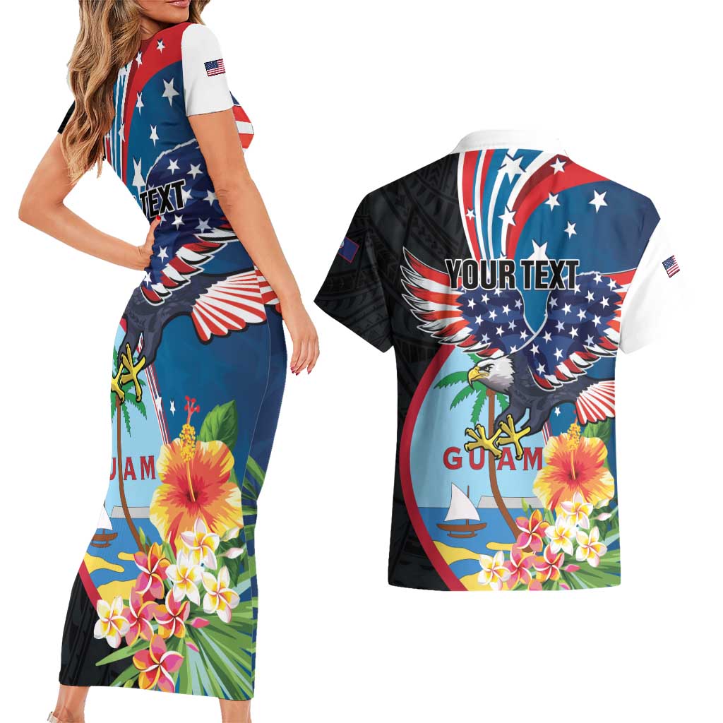 Personalized Guam Fourth of July Couples Matching Short Sleeve Bodycon Dress and Hawaiian Shirt Tropical Flowers LT01 - Polynesian Pride