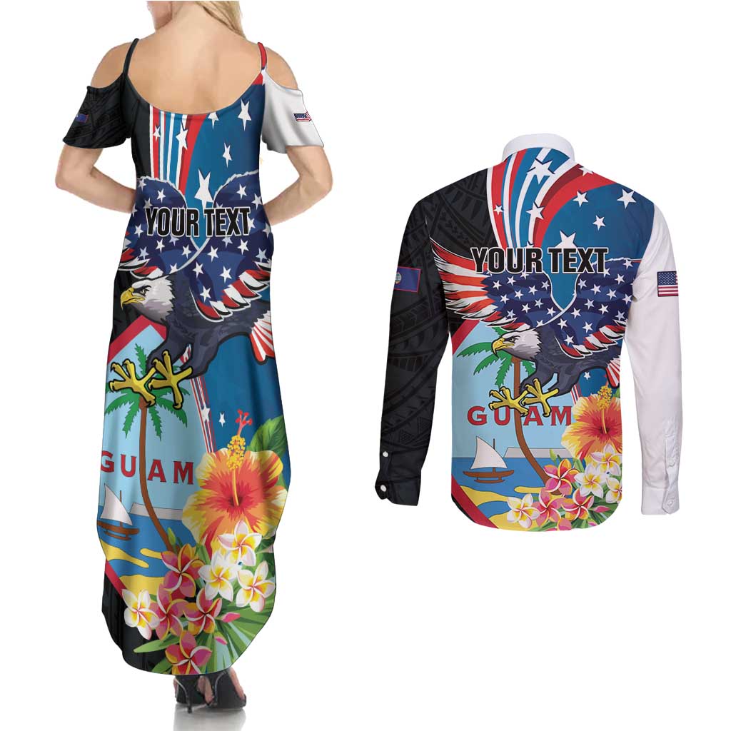 Personalized Guam Fourth of July Couples Matching Summer Maxi Dress and Long Sleeve Button Shirt Tropical Flowers LT01 - Polynesian Pride