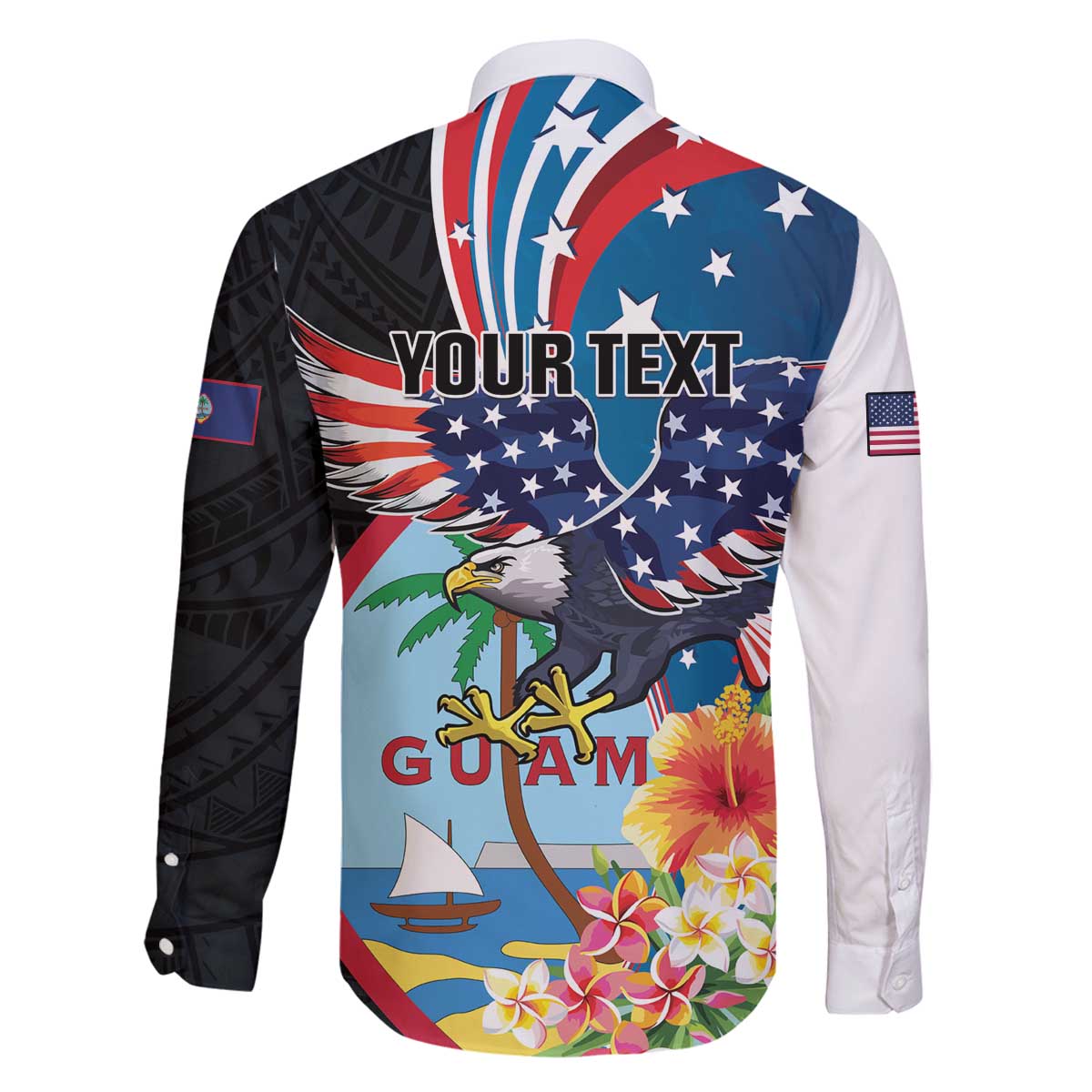 Personalized Guam Fourth of July Family Matching Off The Shoulder Long Sleeve Dress and Hawaiian Shirt Tropical Flowers LT01 - Polynesian Pride