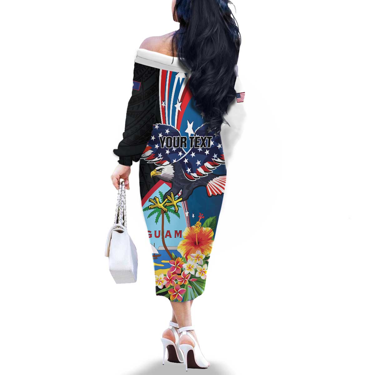 Personalized Guam Fourth of July Family Matching Off The Shoulder Long Sleeve Dress and Hawaiian Shirt Tropical Flowers LT01 - Polynesian Pride