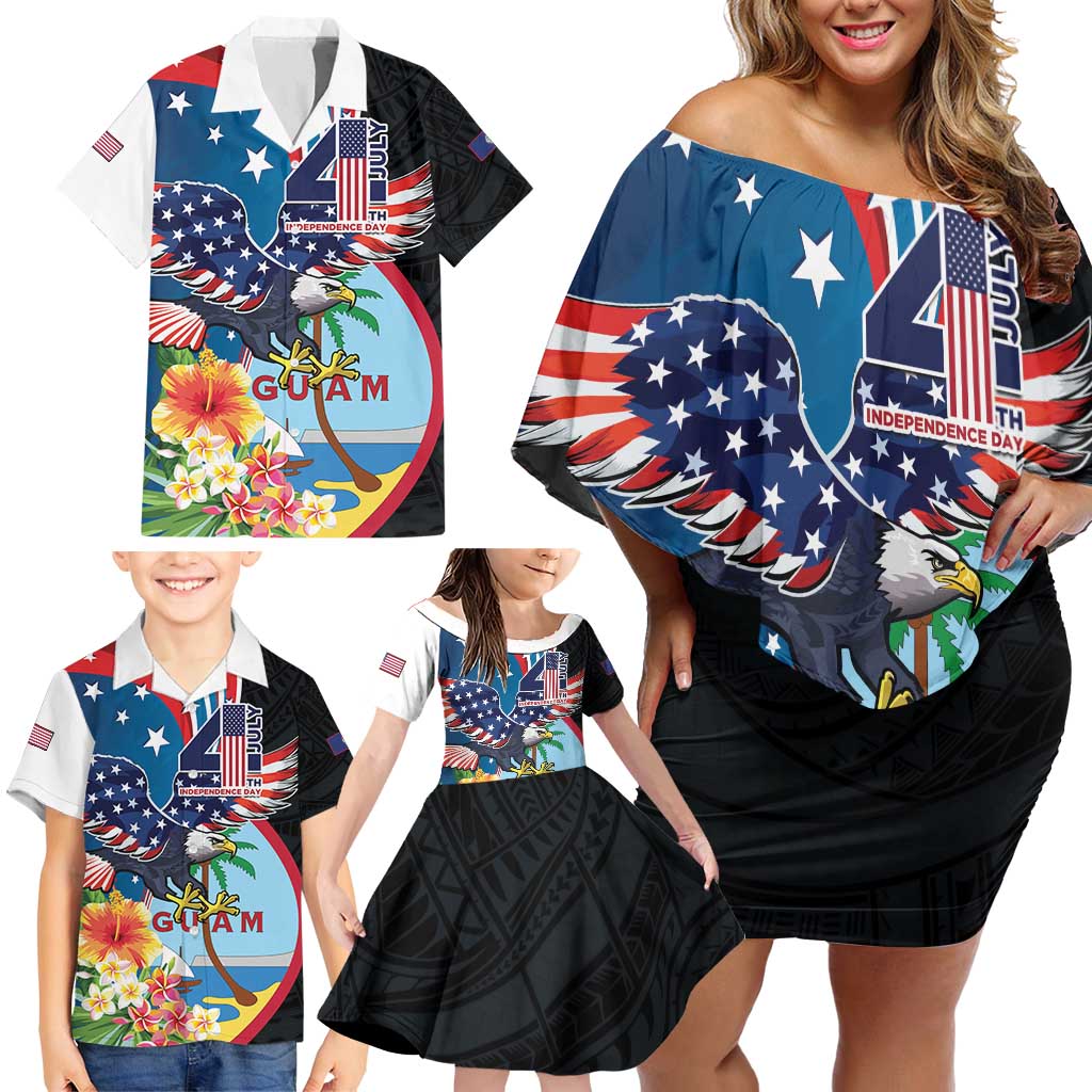 Personalized Guam Fourth of July Family Matching Off Shoulder Short Dress and Hawaiian Shirt Tropical Flowers LT01 - Polynesian Pride