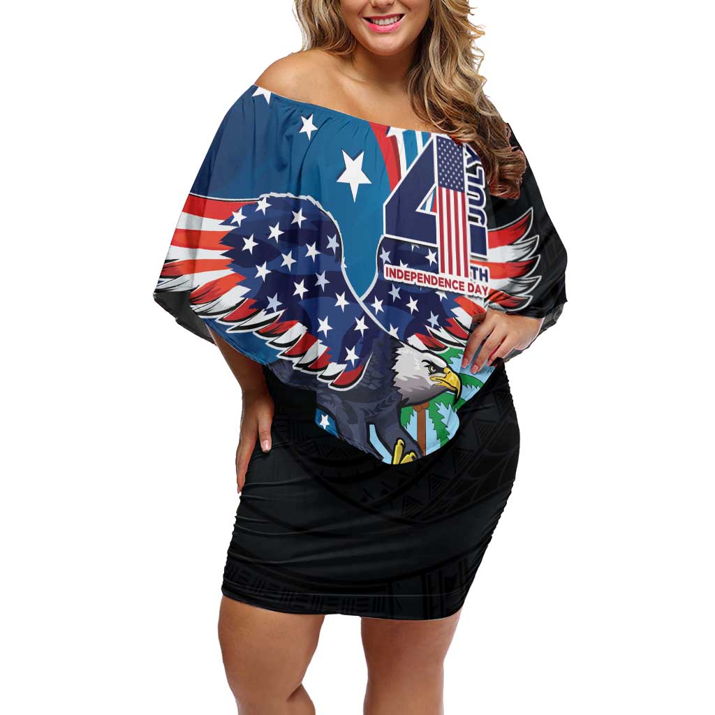 Personalized Guam Fourth of July Family Matching Off Shoulder Short Dress and Hawaiian Shirt Tropical Flowers LT01 Mom's Dress Multicolor - Polynesian Pride