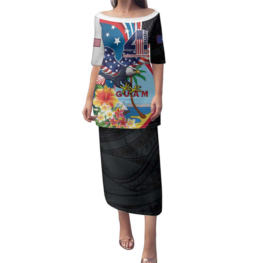 Personalized Guam Fourth of July Family Matching Puletasi and Hawaiian Shirt Tropical Flowers LT01 Mom's Dress Multicolor - Polynesian Pride