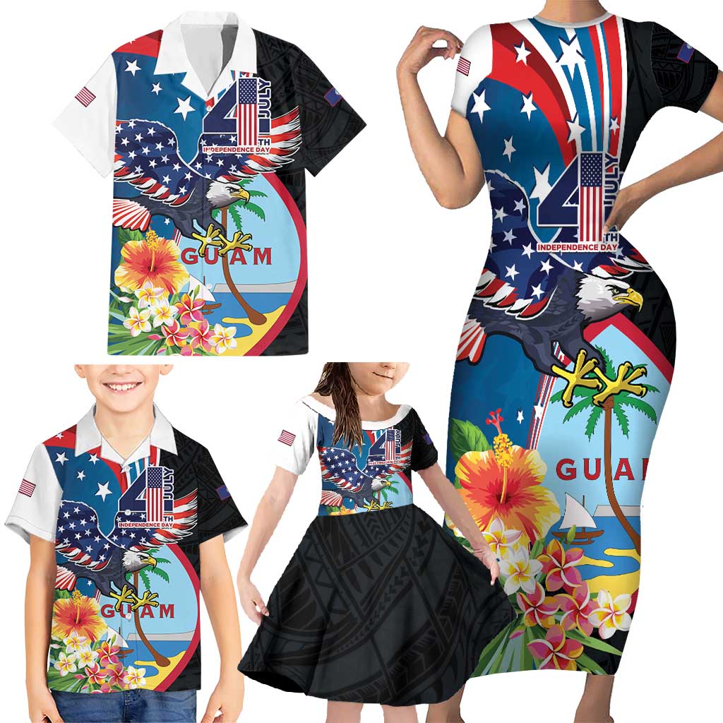 Personalized Guam Fourth of July Family Matching Short Sleeve Bodycon Dress and Hawaiian Shirt Tropical Flowers LT01 - Polynesian Pride