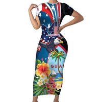 Personalized Guam Fourth of July Family Matching Short Sleeve Bodycon Dress and Hawaiian Shirt Tropical Flowers LT01 Mom's Dress Multicolor - Polynesian Pride