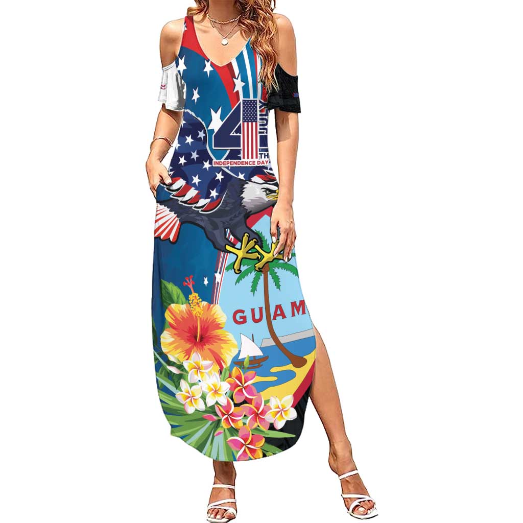 Personalized Guam Fourth of July Family Matching Summer Maxi Dress and Hawaiian Shirt Tropical Flowers LT01 Mom's Dress Multicolor - Polynesian Pride