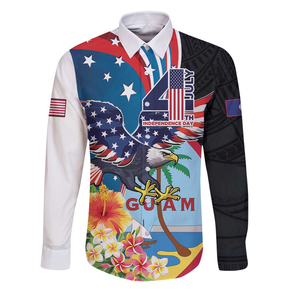 Personalized Guam Fourth of July Family Matching Tank Maxi Dress and Hawaiian Shirt Tropical Flowers LT01 Dad's Shirt - Long Sleeve Multicolor - Polynesian Pride