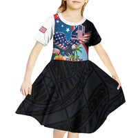 Personalized Guam Fourth of July Kid Short Sleeve Dress Tropical Flowers