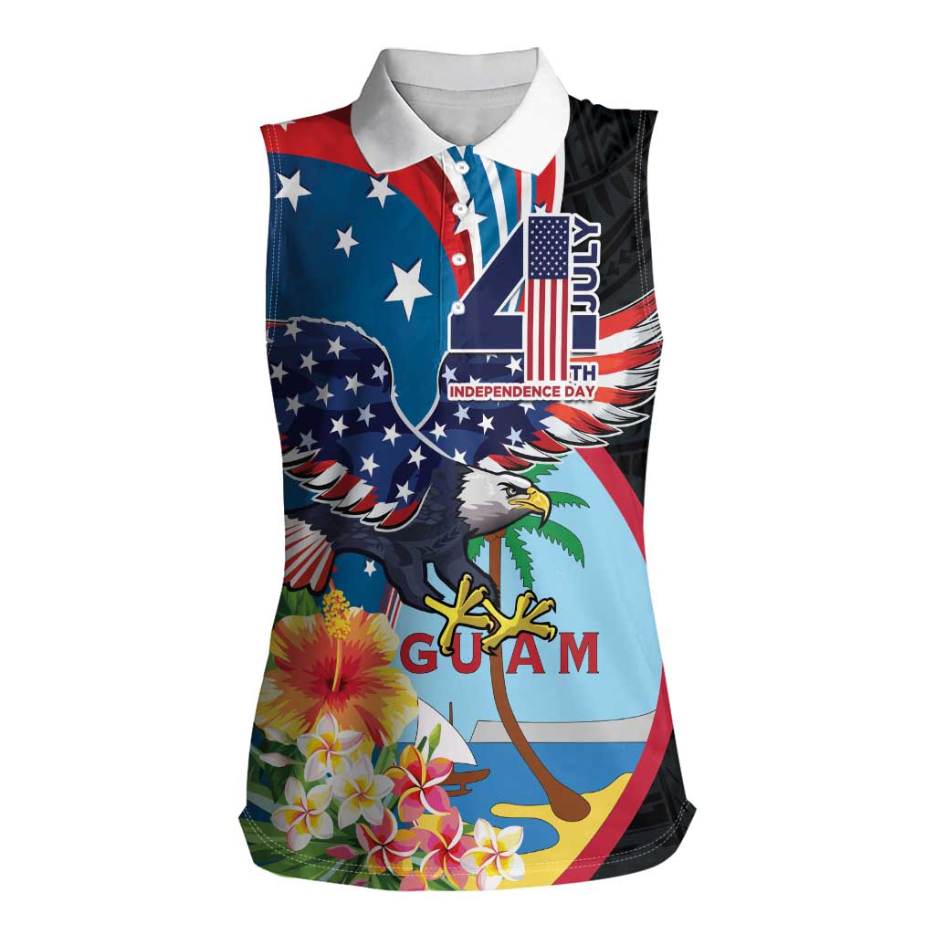 Personalized Guam Fourth of July Women Sleeveless Polo Shirt Tropical Flowers LT01 Female Multicolor - Polynesian Pride