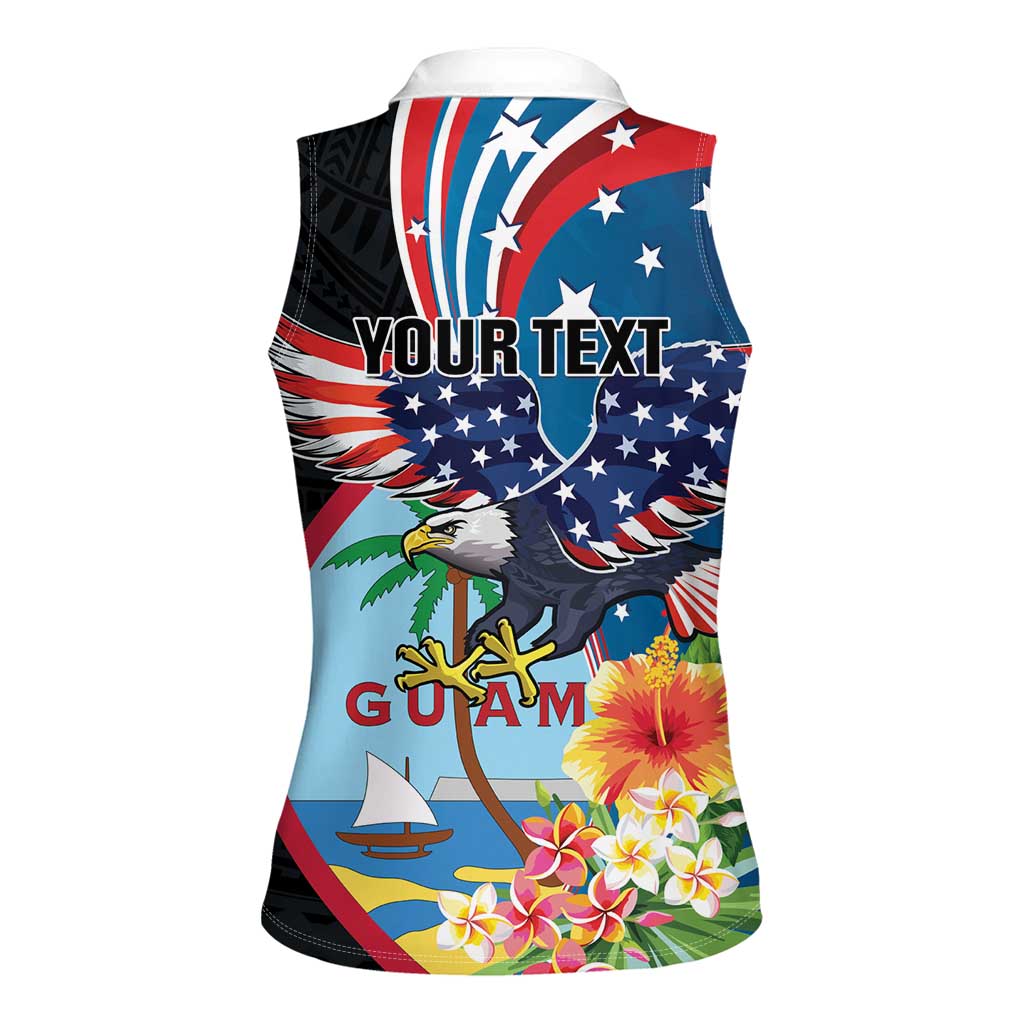 Personalized Guam Fourth of July Women Sleeveless Polo Shirt Tropical Flowers LT01 - Polynesian Pride