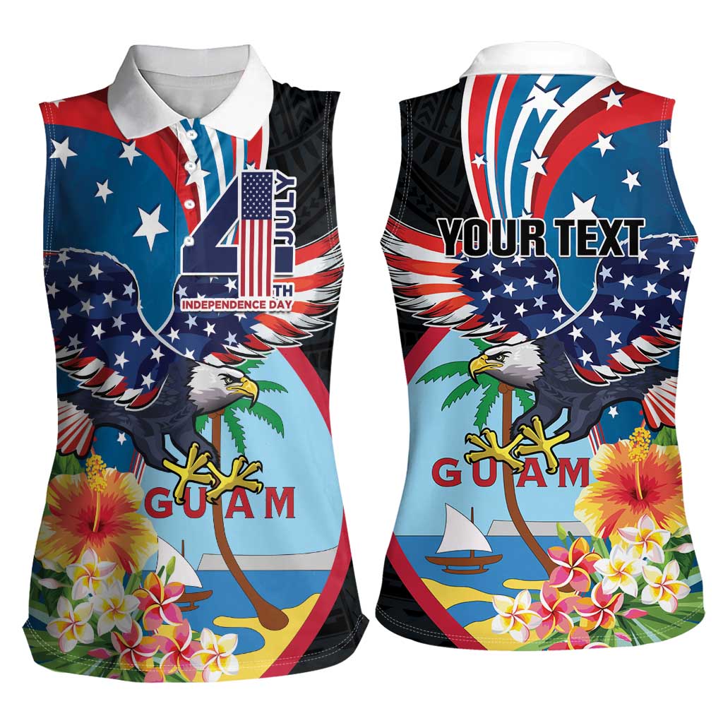 Personalized Guam Fourth of July Women Sleeveless Polo Shirt Tropical Flowers LT01 - Polynesian Pride