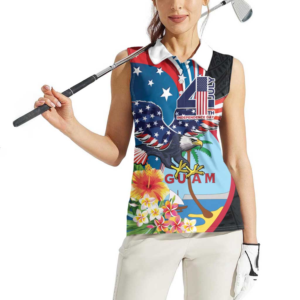 Personalized Guam Fourth of July Women Sleeveless Polo Shirt Tropical Flowers LT01 - Polynesian Pride