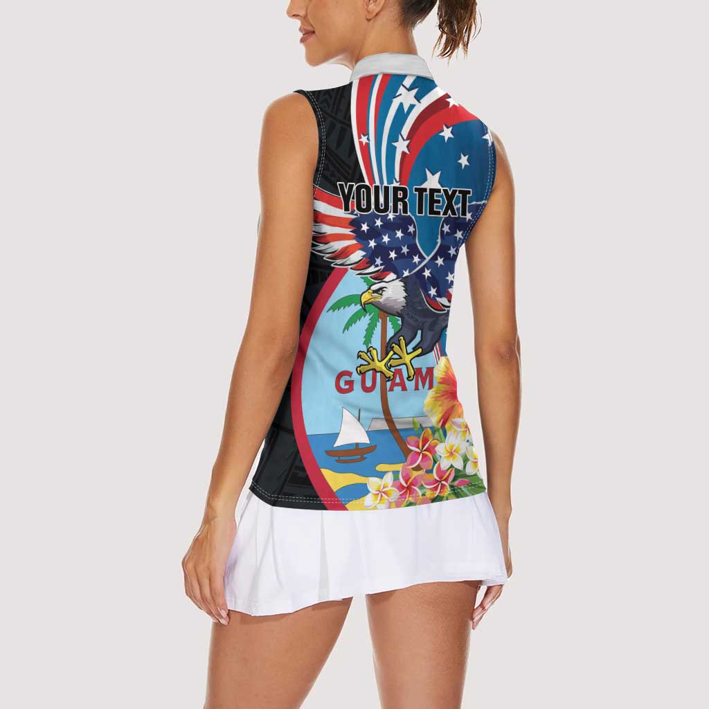 Personalized Guam Fourth of July Women Sleeveless Polo Shirt Tropical Flowers LT01 - Polynesian Pride