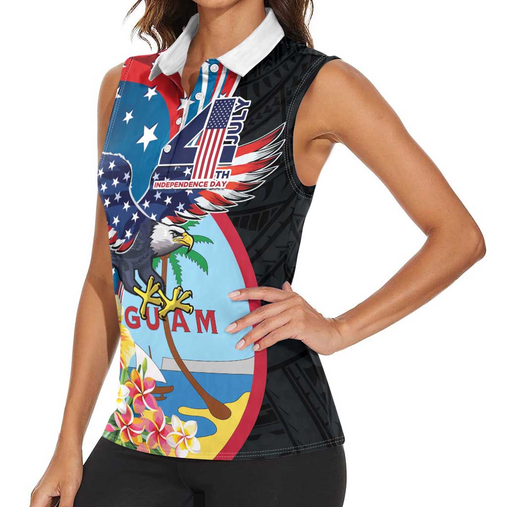 Personalized Guam Fourth of July Women Sleeveless Polo Shirt Tropical Flowers LT01 - Polynesian Pride