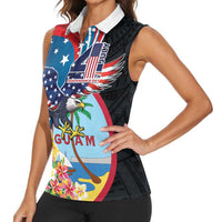 Personalized Guam Fourth of July Women Sleeveless Polo Shirt Tropical Flowers LT01 - Polynesian Pride