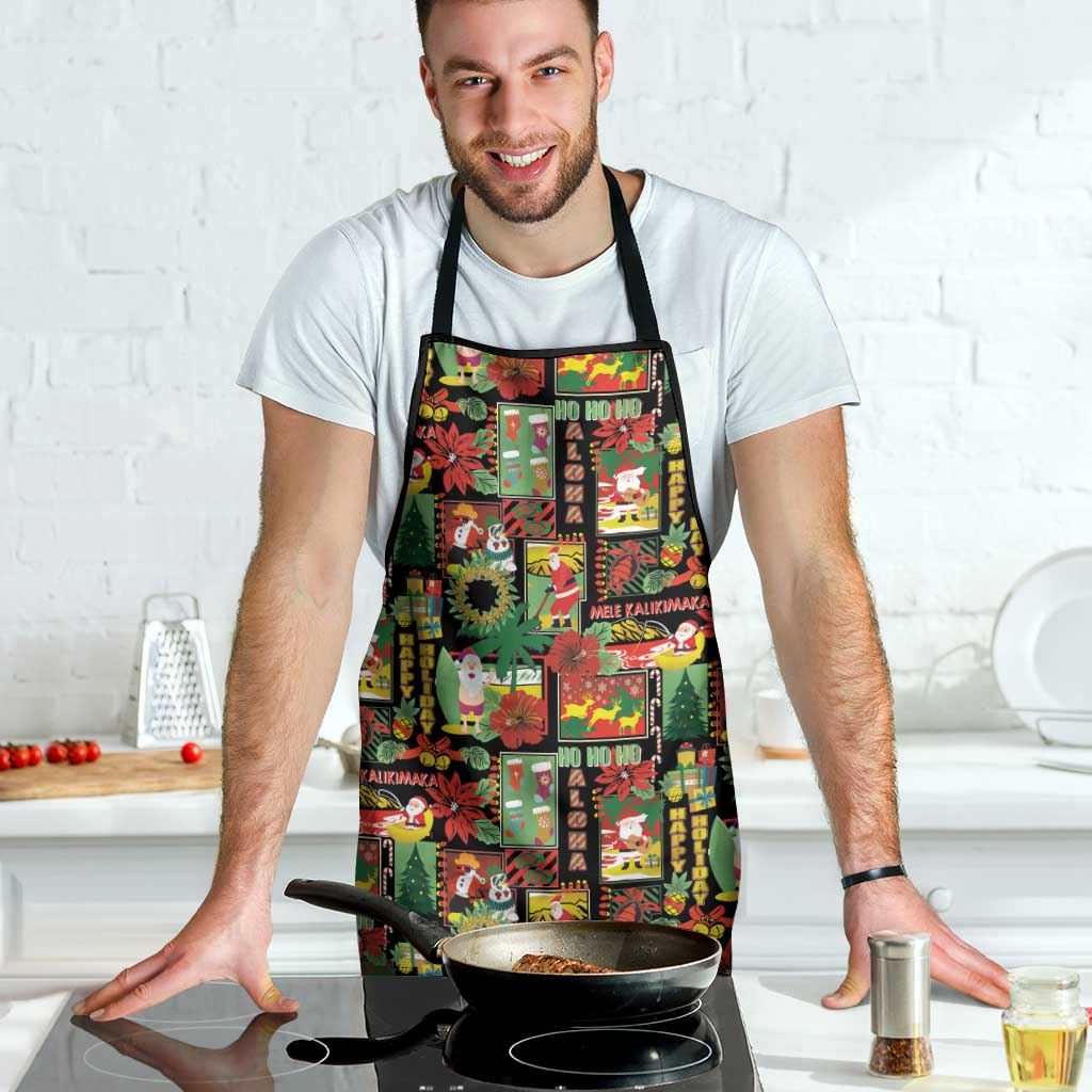 Hawaiian Santa Christmas Pattern Apron Black Version - Polynesian Pride
