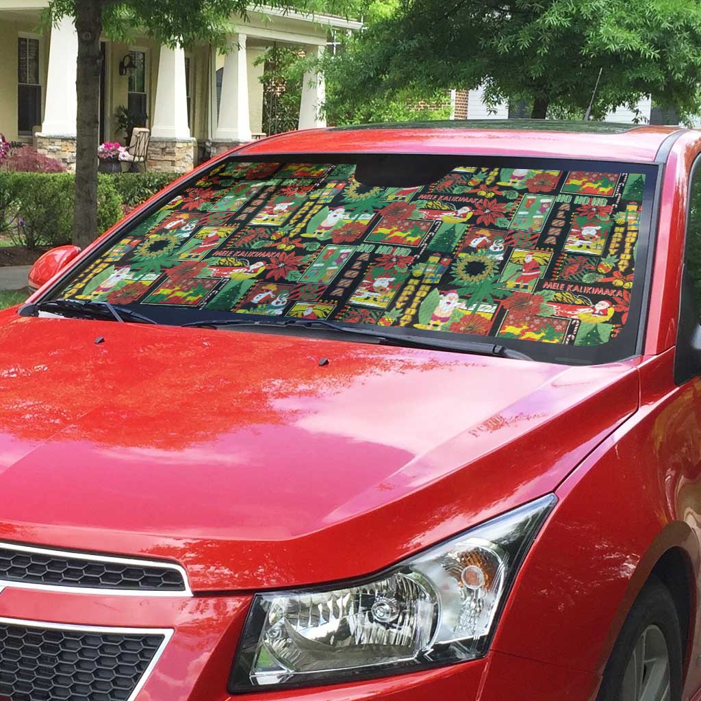 Hawaiian Santa Christmas Pattern Auto Sun Shade Black Version - Polynesian Pride