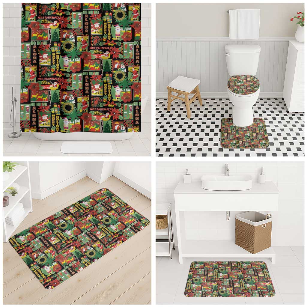 Hawaiian Santa Christmas Pattern Bathroom Set Black Version - Polynesian Pride