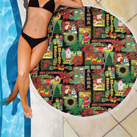 Hawaiian Santa Christmas Pattern Beach Blanket Black Version - Polynesian Pride