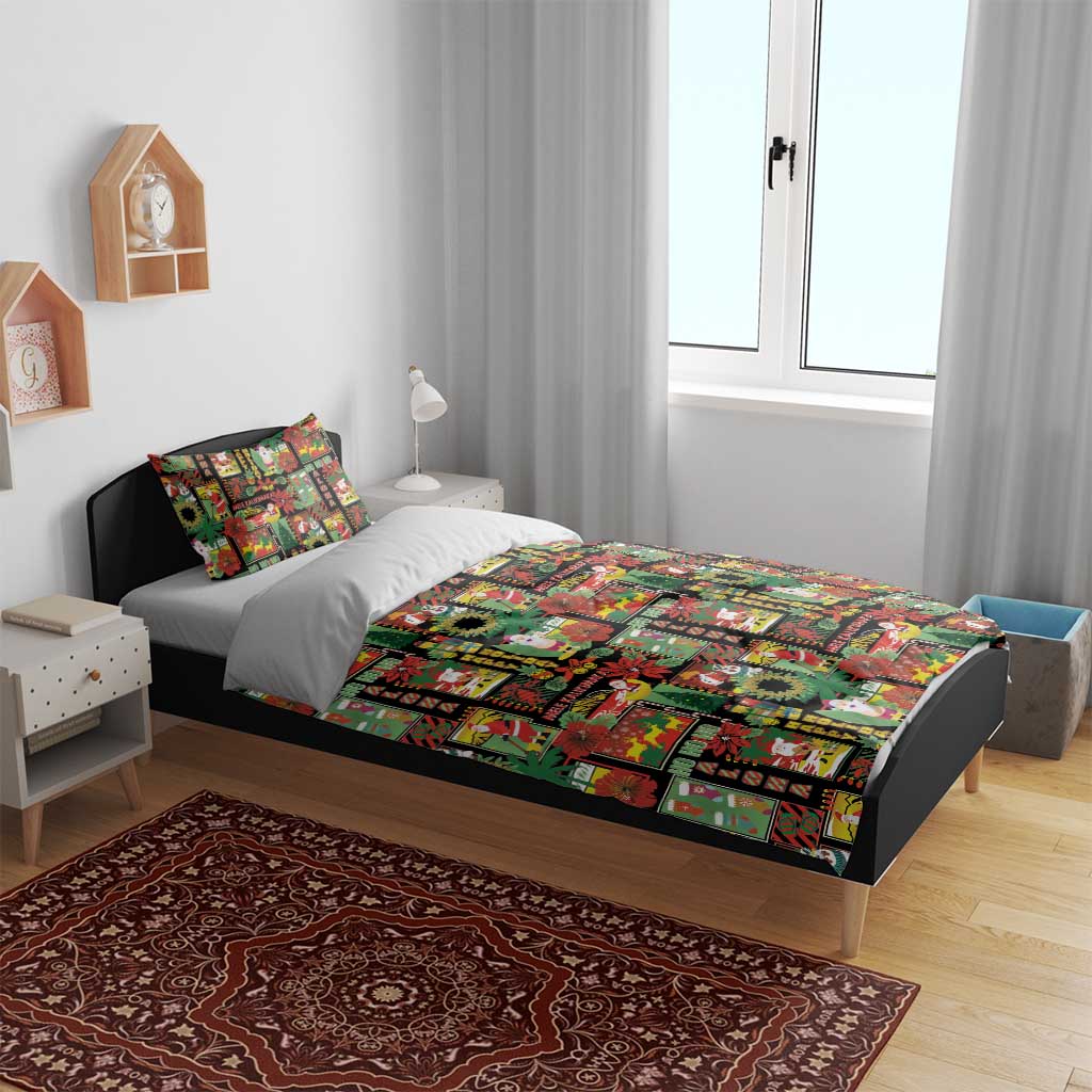 Hawaiian Santa Christmas Pattern Bedding Set Black Version - Polynesian Pride