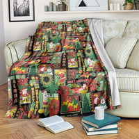 Hawaiian Santa Christmas Pattern Blanket Black Version - Polynesian Pride