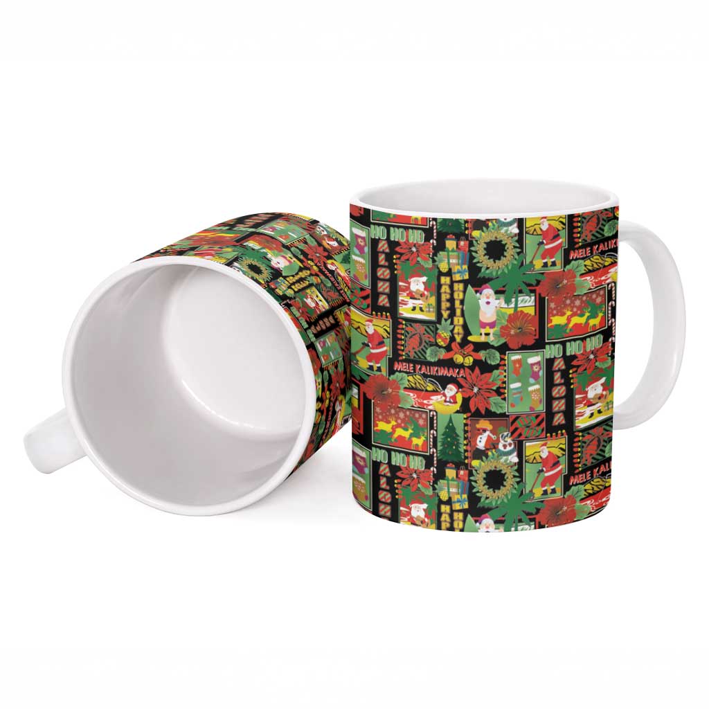Hawaiian Santa Christmas Pattern Ceramic Mug Black Version - Polynesian Pride
