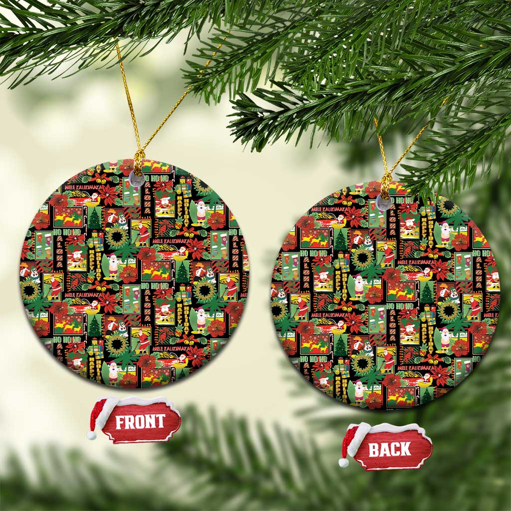 Hawaiian Santa Christmas Pattern Ceramic Ornament Black Version - Polynesian Pride